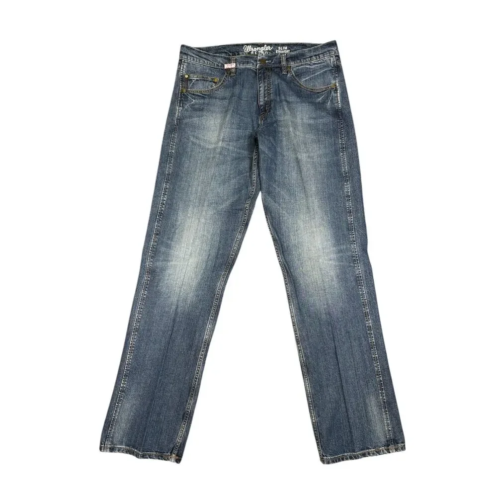 Wrangler Retro Slim Straight Denim Jeans Men's 36x36 Blue Fading Western Cowboy